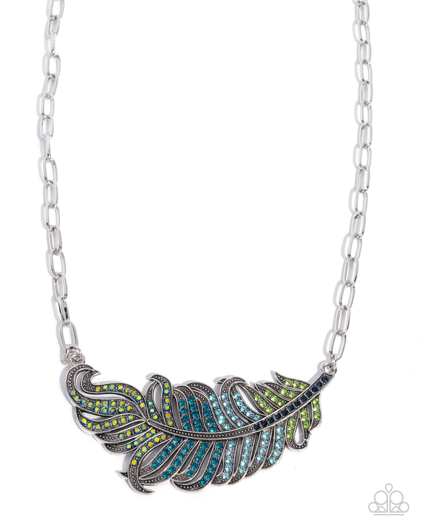Fancy Feather - Blue Rhinestone Peacock Feather Necklace - Paparazzi Accessories