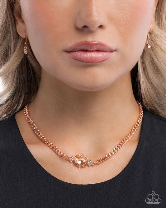 Majestic Memory - Copper & Peach Oval Gem Necklace - Paparazzi Accessories