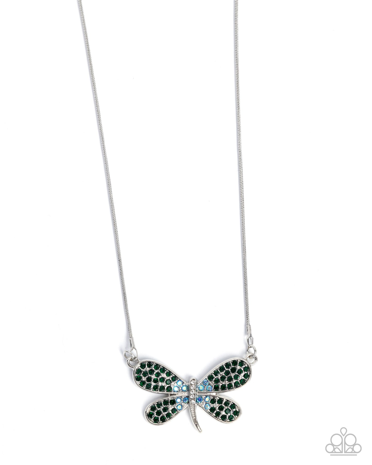 Dragonfly Direction - Green Rhinestone Dragonfly Necklace - Paparazzi Accessories