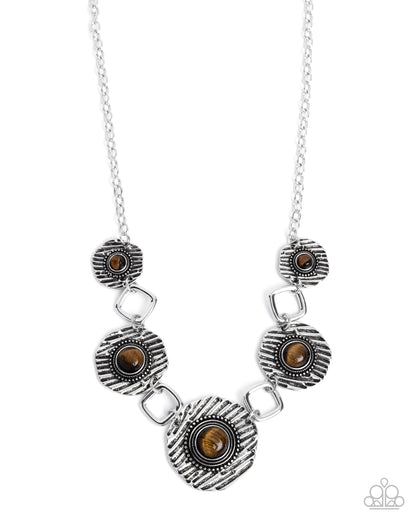 Skewed Squares - Brown Tiger's Eye Stone Silver Necklace - Paparazzi Accessories