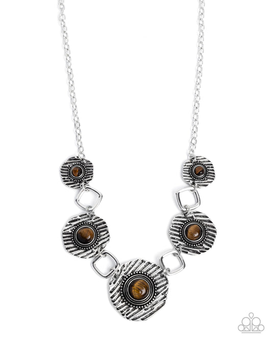 Skewed Squares - Brown Tiger's Eye Stone Silver Necklace - Paparazzi Accessories