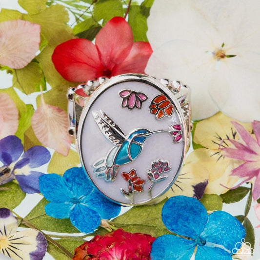 Hummingbird Hope - White Pearlescent Silver Ring Paparazzi Accessories