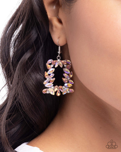 Fierce Frame - Orange UV Shimmer Rhinestone Silver Fishhook Earrings - Paparazzi Accessories