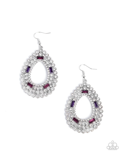 Teardrop Trust - Purple Rhinestone Silver Teardrop Fishhook Earrings - Paparazzi Accessories