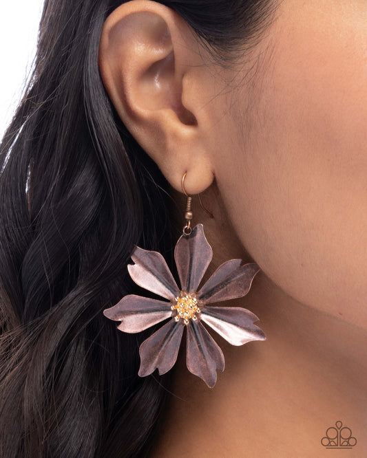 Floral Fascination - Copper Flower Fishhook Earrings - Paparazzi Accessories