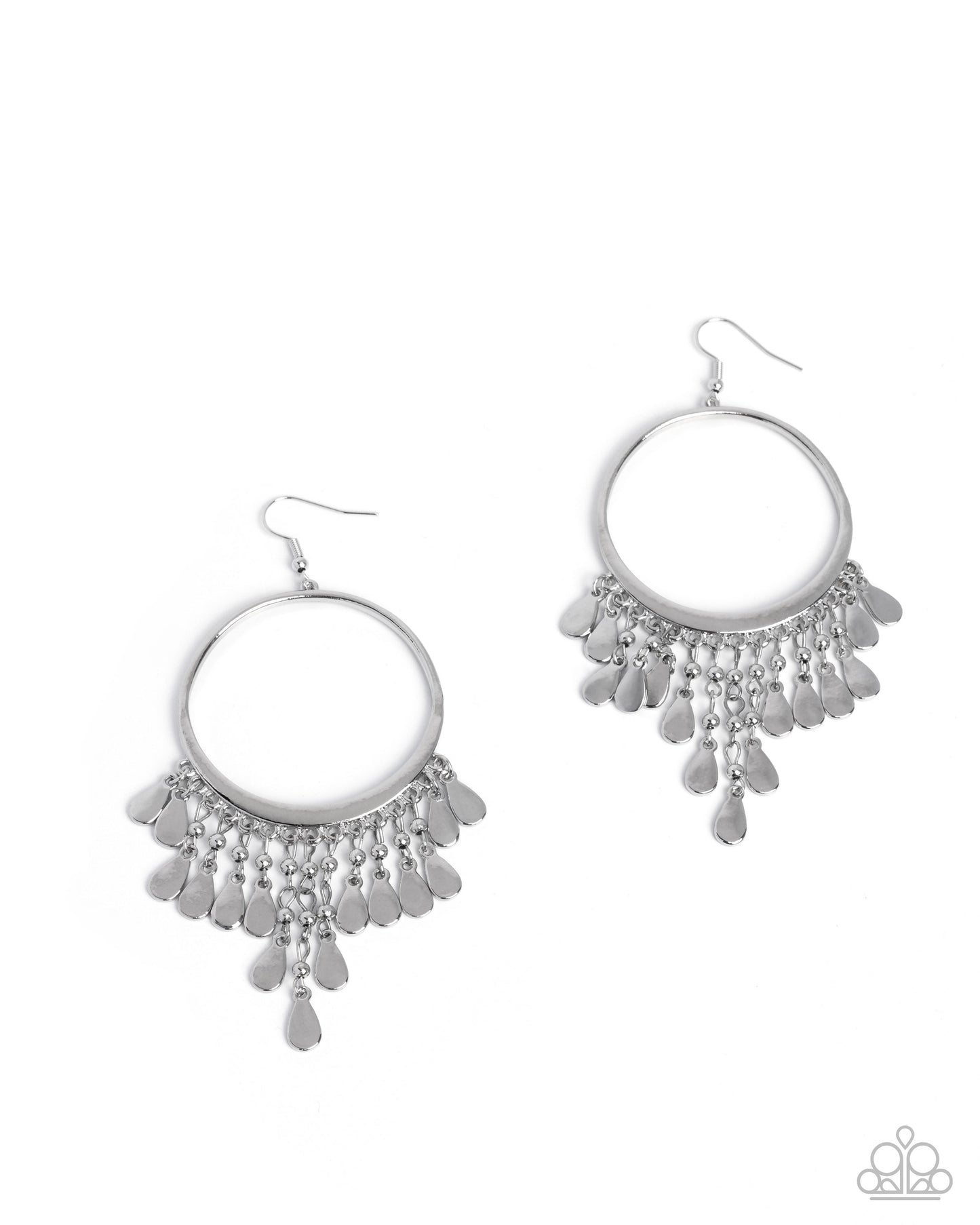 Chandelier Change - Silver Teardrop Disc Charms Silver Hoop Fishhook Earrings - Paparazzi Accessories