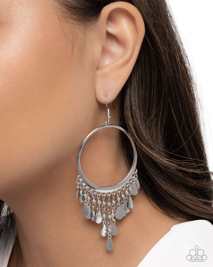 Chandelier Change - Silver Teardrop Disc Charms Silver Hoop Fishhook Earrings - Paparazzi Accessories