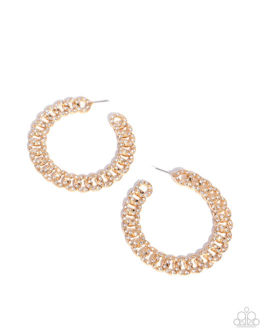 Interlocked Icing - Gold Chain with White Rhinestone Hoop Earrings - Paparazzi Accessories