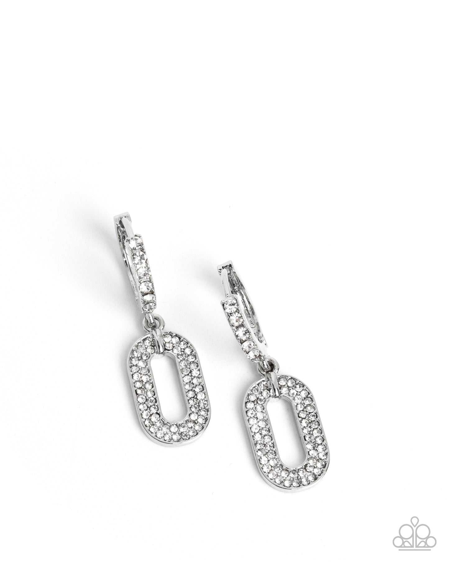 Next-Level Luminescence - White Rhinestone, Silver Hinge Hoop Earrings - Paparazzi Accessories