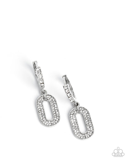 Next-Level Luminescence - White Rhinestone, Silver Hinge Hoop Earrings - Paparazzi Accessories