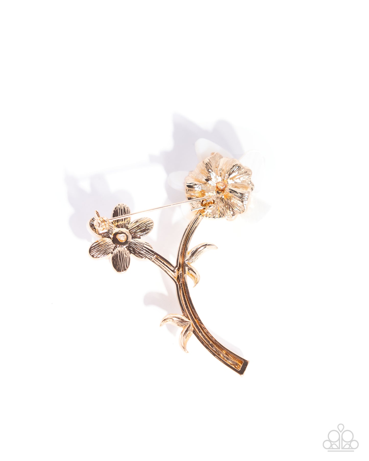 Blooming Boutonniere - Gold Stem White Shell Flower Brooch - Paparazzi Accessories