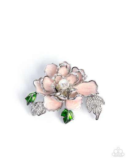 Blooming Belonging - Pink Enamel Silver Flower Brooch - Paparazzi Accessories