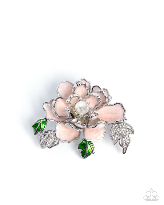Blooming Belonging - Pink Enamel Silver Flower Brooch - Paparazzi Accessories
