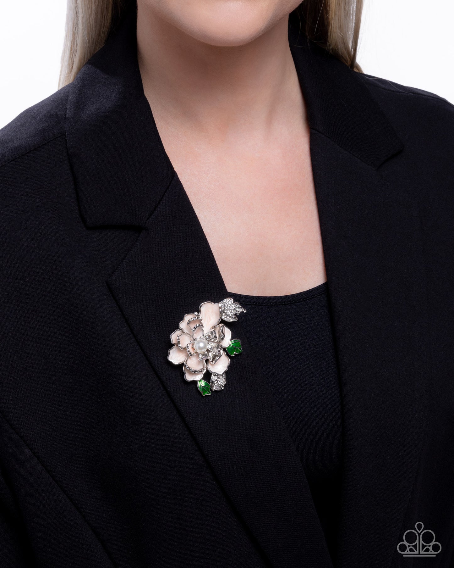 Blooming Belonging - Pink Enamel Silver Flower Brooch - Paparazzi Accessories