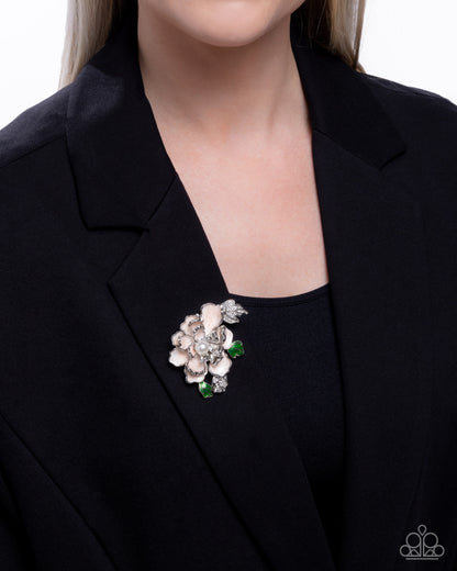 Blooming Belonging - Pink Enamel Silver Flower Brooch - Paparazzi Accessories