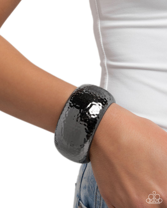 Hammered Hassle - Black - Gunmetal Hinge Bracelet - Paparazzi Accessories