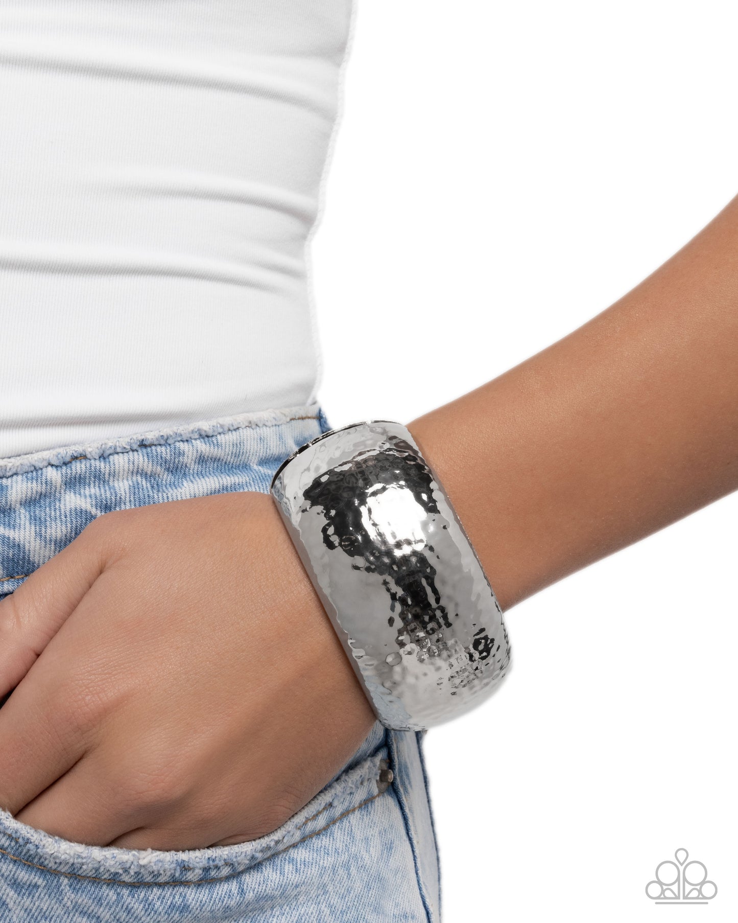 Hammered Hassle - Silver Hinge Bracelet - Paparazzi Accessories