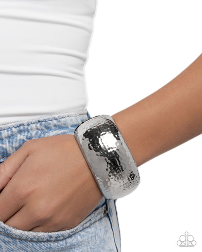 Hammered Hassle - Silver Hinge Bracelet - Paparazzi Accessories