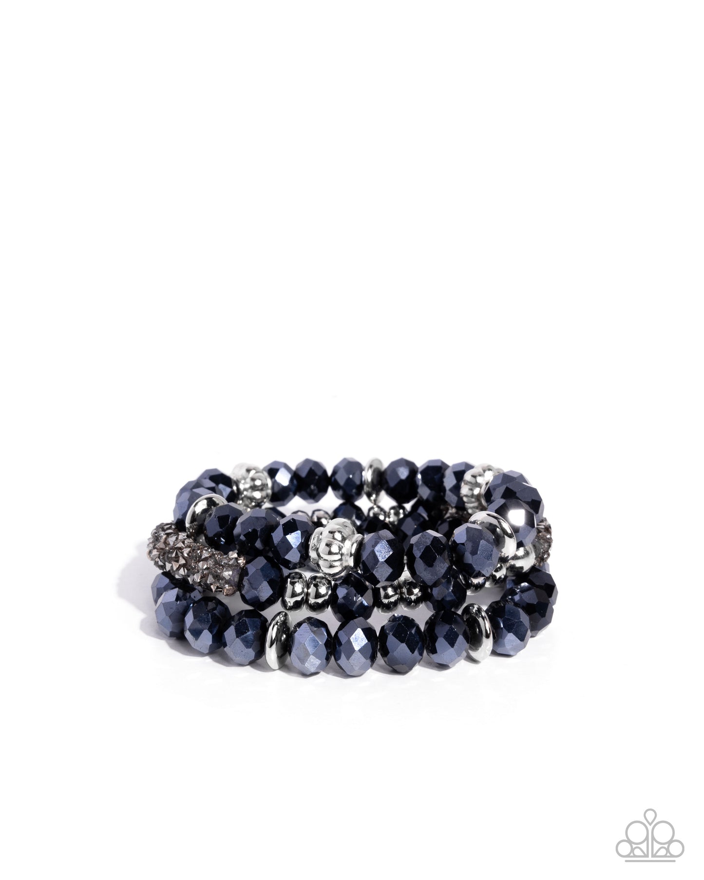 Faceted Fusion - Blue Crystal Beads Silver Stretch Bracelets - Paparazzi Accessories
