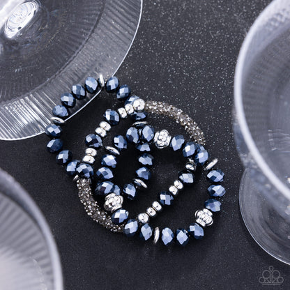 Faceted Fusion - Blue Crystal Beads Silver Stretch Bracelets - Paparazzi Accessories