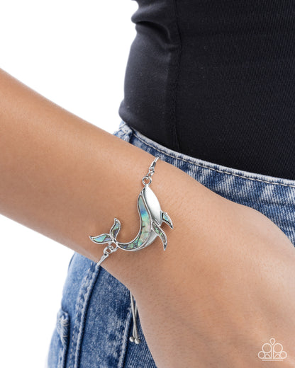 Whimsical Whale - Blue Abalone Shell Silver Sliding Closure Bracelet - Paparazzi Accessories