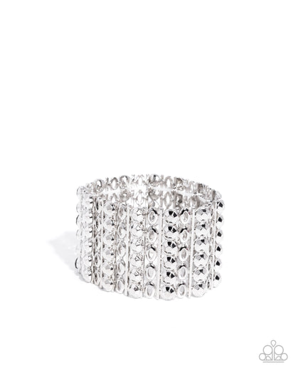 Reflective Rows - Silver - Smoky Gems Silver Stretchy Bracelet - Paparazzi Accessories