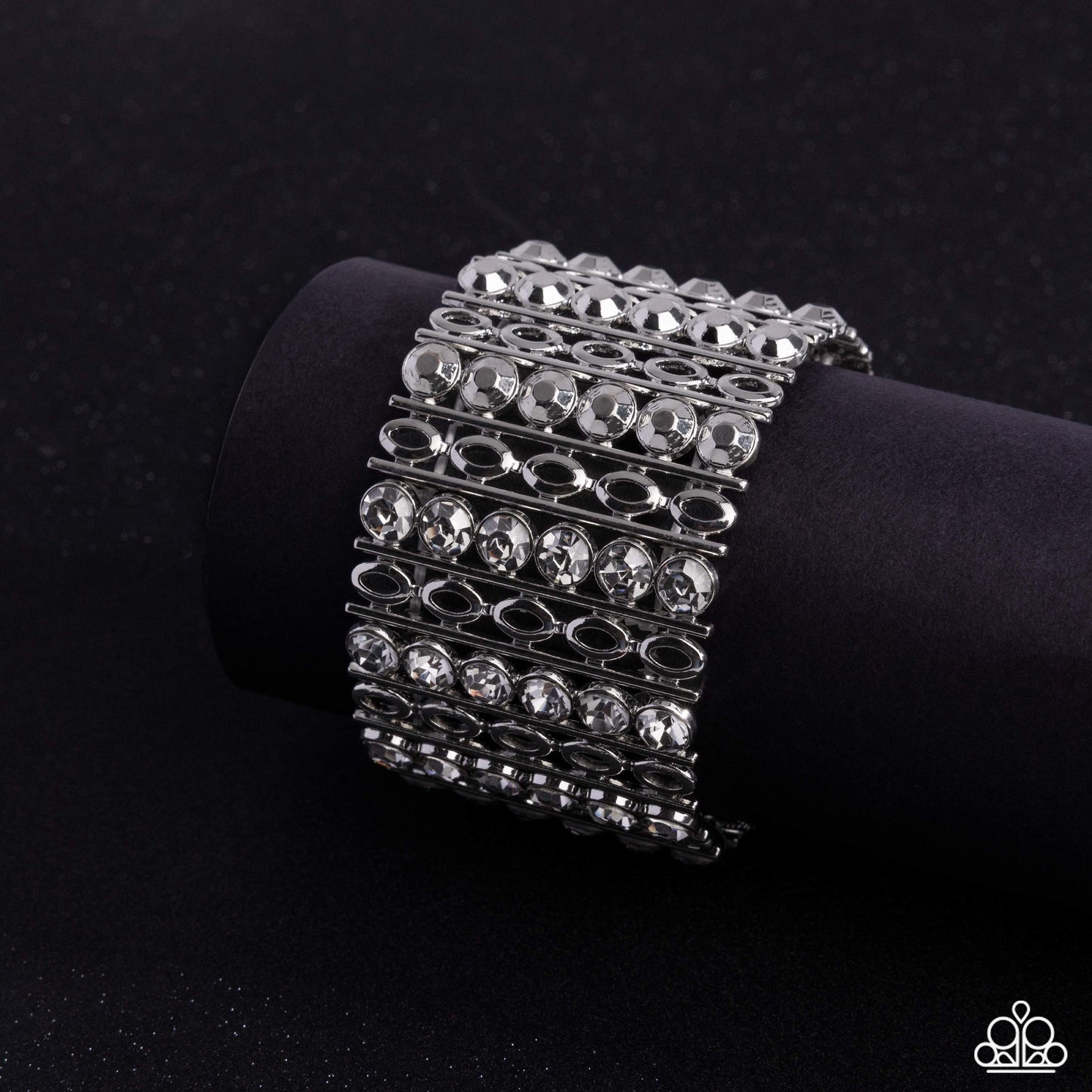Reflective Rows - Silver - Smoky Gems Silver Stretchy Bracelet - Paparazzi Accessories