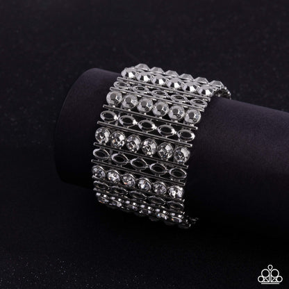 Reflective Rows - Silver - Smoky Gems Silver Stretchy Bracelet - Paparazzi Accessories
