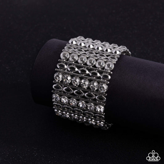 Reflective Rows - Silver - Smoky Gems Silver Stretchy Bracelet - Paparazzi Accessories