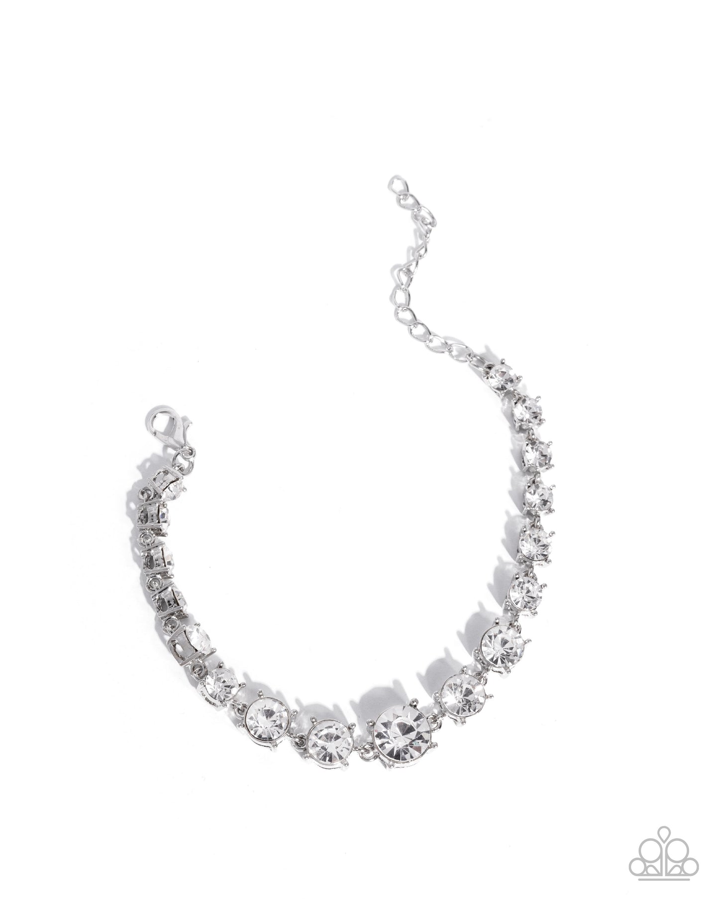 Sizable Shimmer - White Rhinestone Silver Clasp Bracelet - Paparazzi Accessories