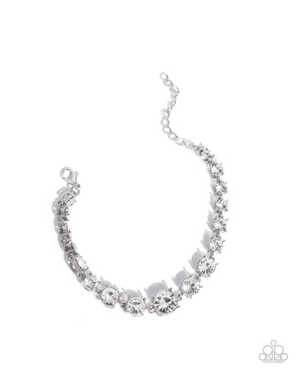 Sizable Shimmer - White Rhinestone Silver Clasp Bracelet - Paparazzi Accessories