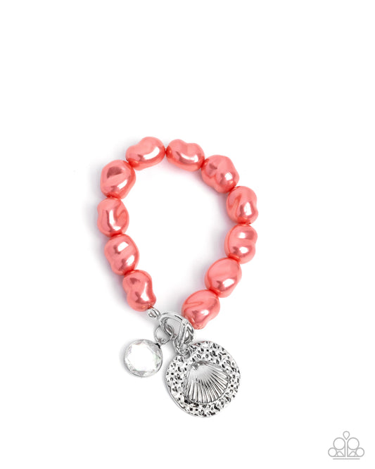 Coastal Cadenza - Orange Pearl Silver Ocean Charm Toggle Bracelet - Paparazzi Accessories