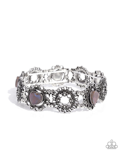 Fabricated Frames - Silver - Blue Marble Stone Hearts Silver Stretchy Bracelet - Paparazzi Accessories