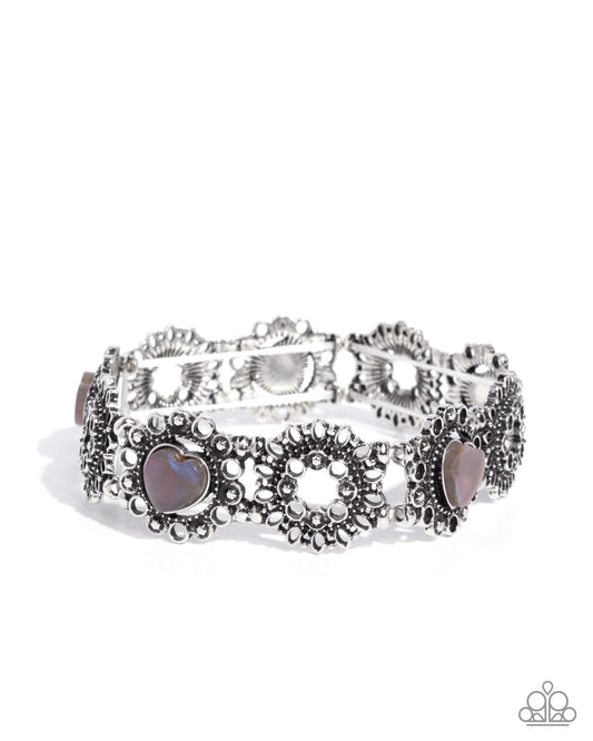 Fabricated Frames - Silver - Blue Marble Stone Hearts Silver Stretchy Bracelet - Paparazzi Accessories