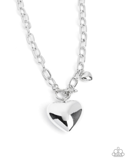 Heartfelt Hangout - Silver Heart Pendant Necklace - Paparazzi Accessories