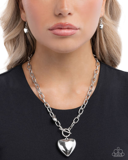 Heartfelt Hangout - Silver Heart Pendant Necklace - Paparazzi Accessories