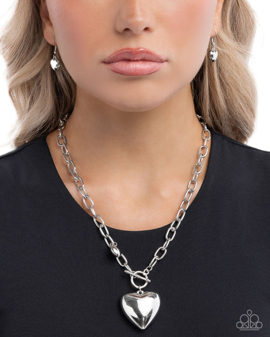 Heartfelt Hangout - Silver Heart Pendant Necklace - Paparazzi Accessories