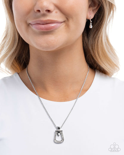 Sensational Stirrup - Black Rhinestone Silver Necklace - Paparazzi Accessories