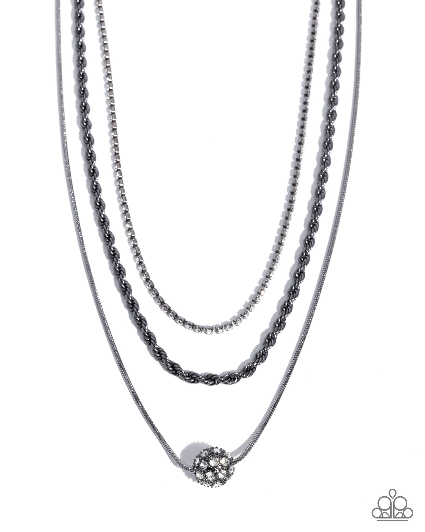 True Love Tiers - Black - White Rhinestone Gunmetal Necklace - Paparazzi Accessories