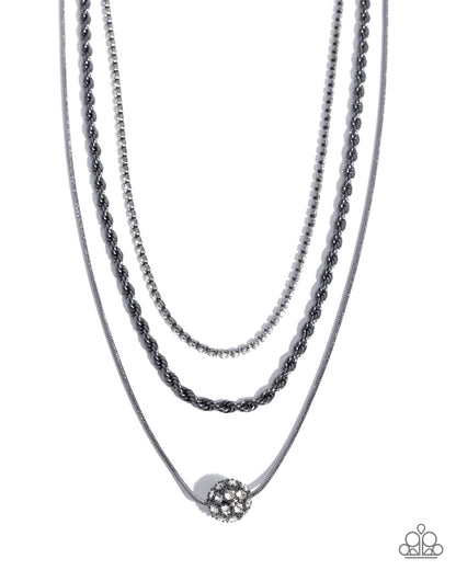 True Love Tiers - Black - White Rhinestone Gunmetal Necklace - Paparazzi Accessories