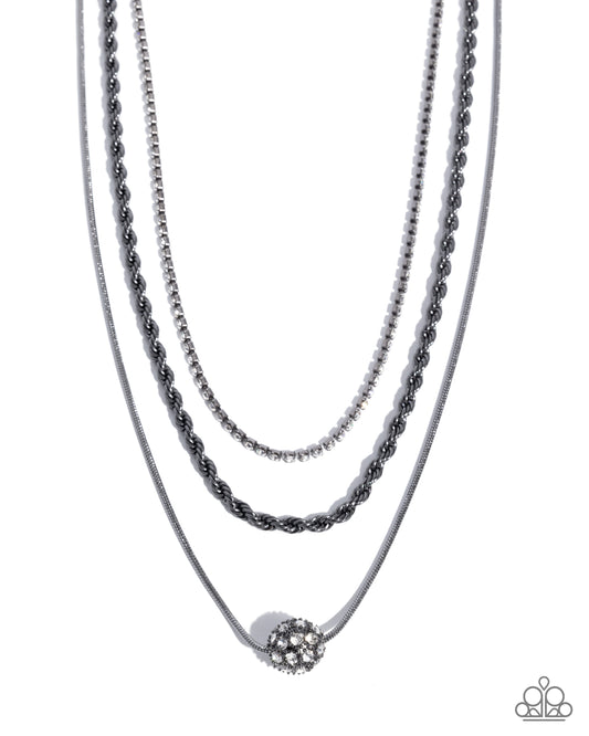 True Love Tiers - Black - White Rhinestone Gunmetal Necklace - Paparazzi Accessories