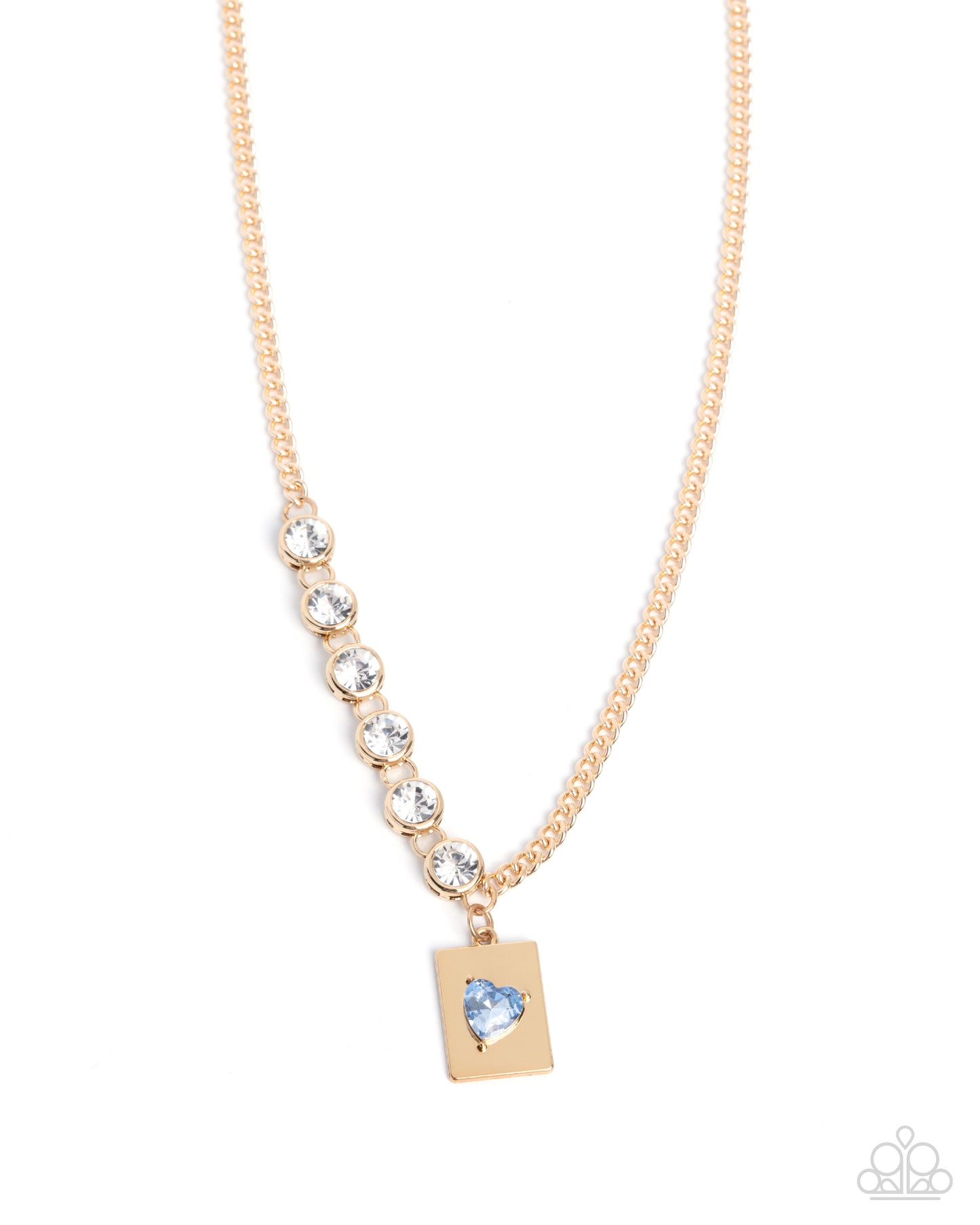 Storytelling Sweetheart - Blue Rhinestone Heart, Gold Necklace - Paparazzi Accessories