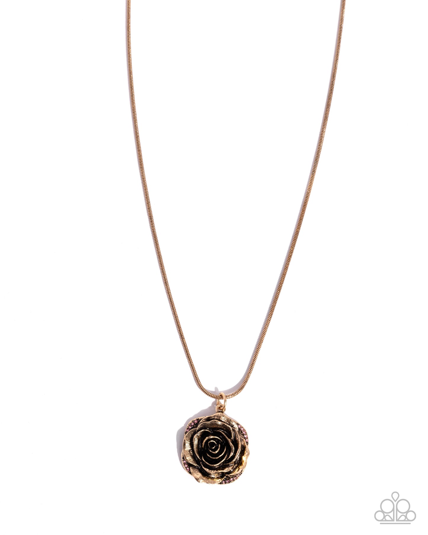 Blooming Buffer - Pink Rhinestone Gold Rose Necklace - Paparazzi Accessories