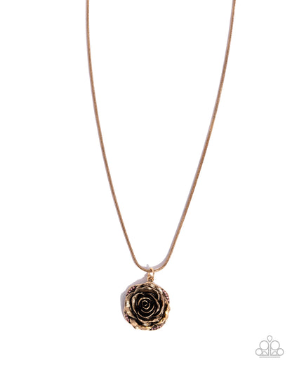 Blooming Buffer - Pink Rhinestone Gold Rose Necklace - Paparazzi Accessories