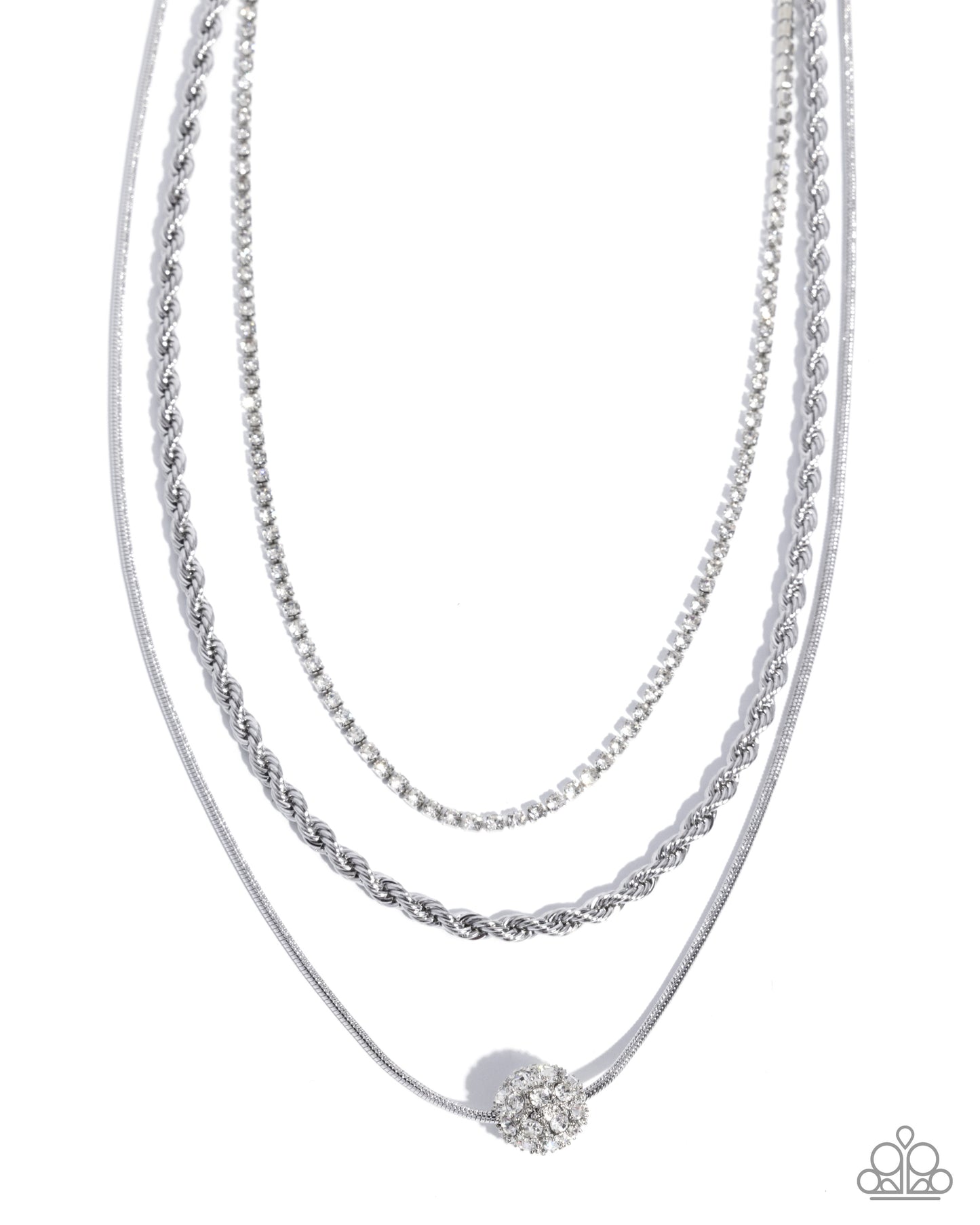True Love Tiers - White Rhinestone, Silver Chain Necklace Stack - Paparazzi Accessories
