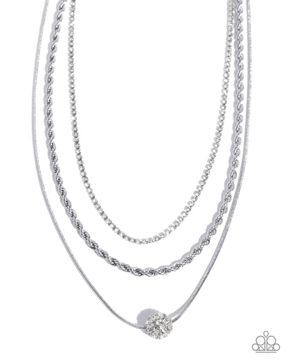 True Love Tiers - White Rhinestone, Silver Chain Necklace Stack - Paparazzi Accessories