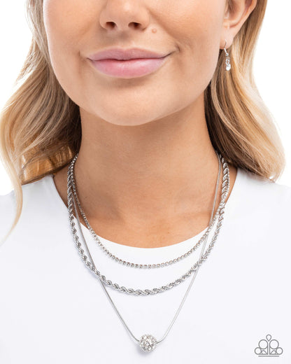 True Love Tiers - White Rhinestone, Silver Chain Necklace Stack - Paparazzi Accessories