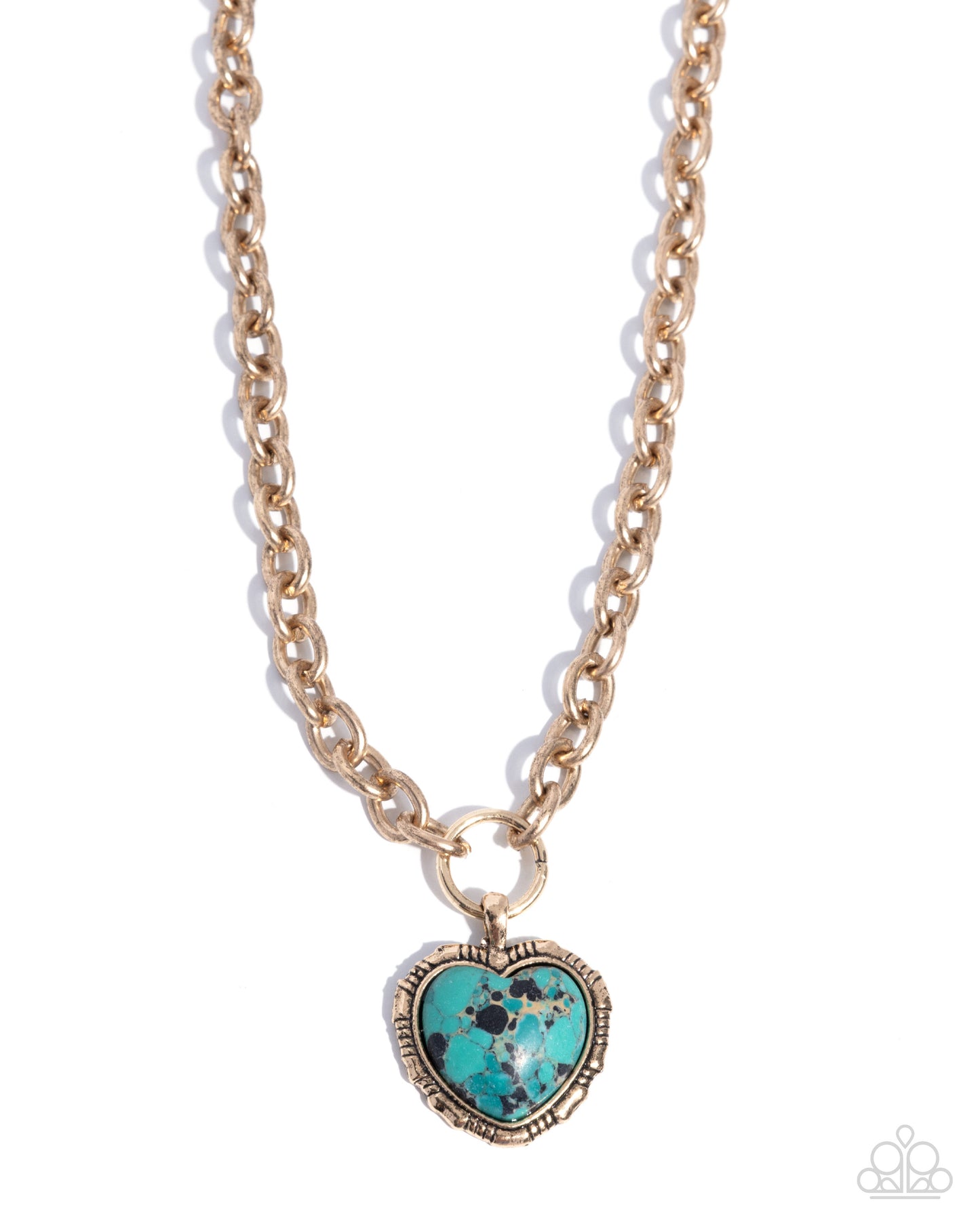 Heartfelt Horoscope - Green Marbled Heart Stone Gold Necklace - Paparazzi Accessories