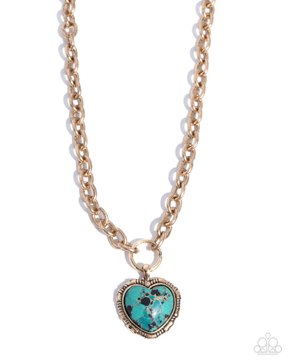 Heartfelt Horoscope - Green Marbled Heart Stone Gold Necklace - Paparazzi Accessories