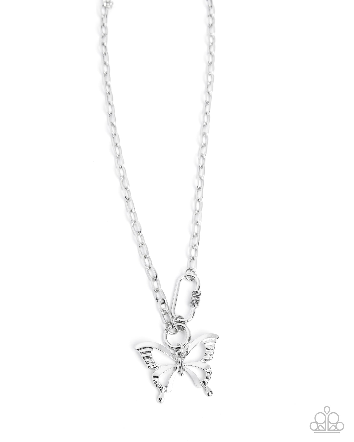 Fluttering Fuel - Silver Butterfly Necklace - Paparazzi Accessories